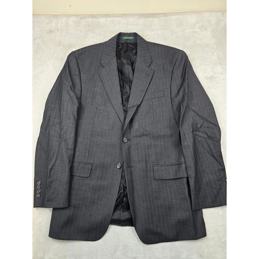 LRL‎ Ralph Lauren Pinstripe Suit Jacket Mens 41R 40 42 Grey 100% Wool Blazer